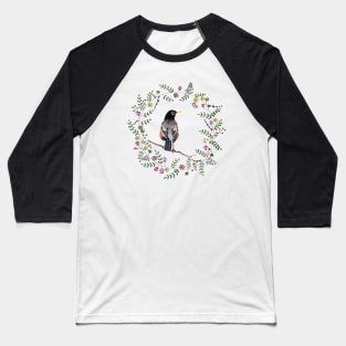 American Robin with whimsical flower wreath Baseball T-Shirt